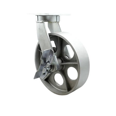 Service Caster 10'' Extra Heavy Duty Semi Steel Cast Iron Wheel Swivel Caster with Brake CRAN-SCC-KP92S1030-SSR-SLB